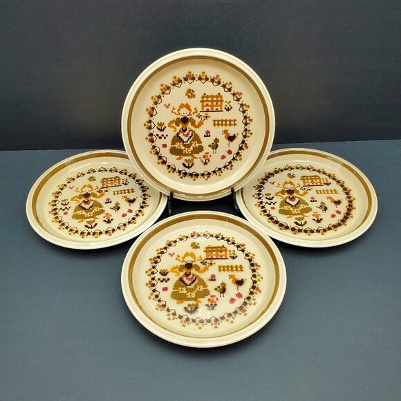 Mikasa Country Store Olde Homestead Salad Plates Cross Stitch Design Salad Plate - Picture 3 of 4